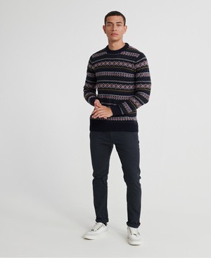 Superdry Academy Fairisle Crew Neck Férfi Ugró Sötétkék | RGJEH9847